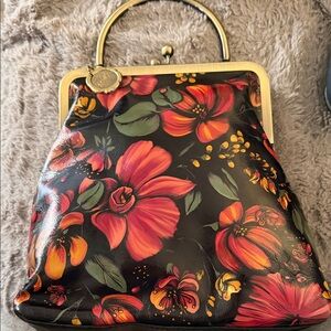 Patricia Nash Black and Red Floral Shoulder Bag